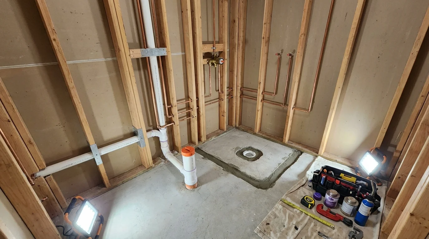 Bathroom rough-in plumbing during remodel by Johns Plumbing LLC in Cape Girardeau