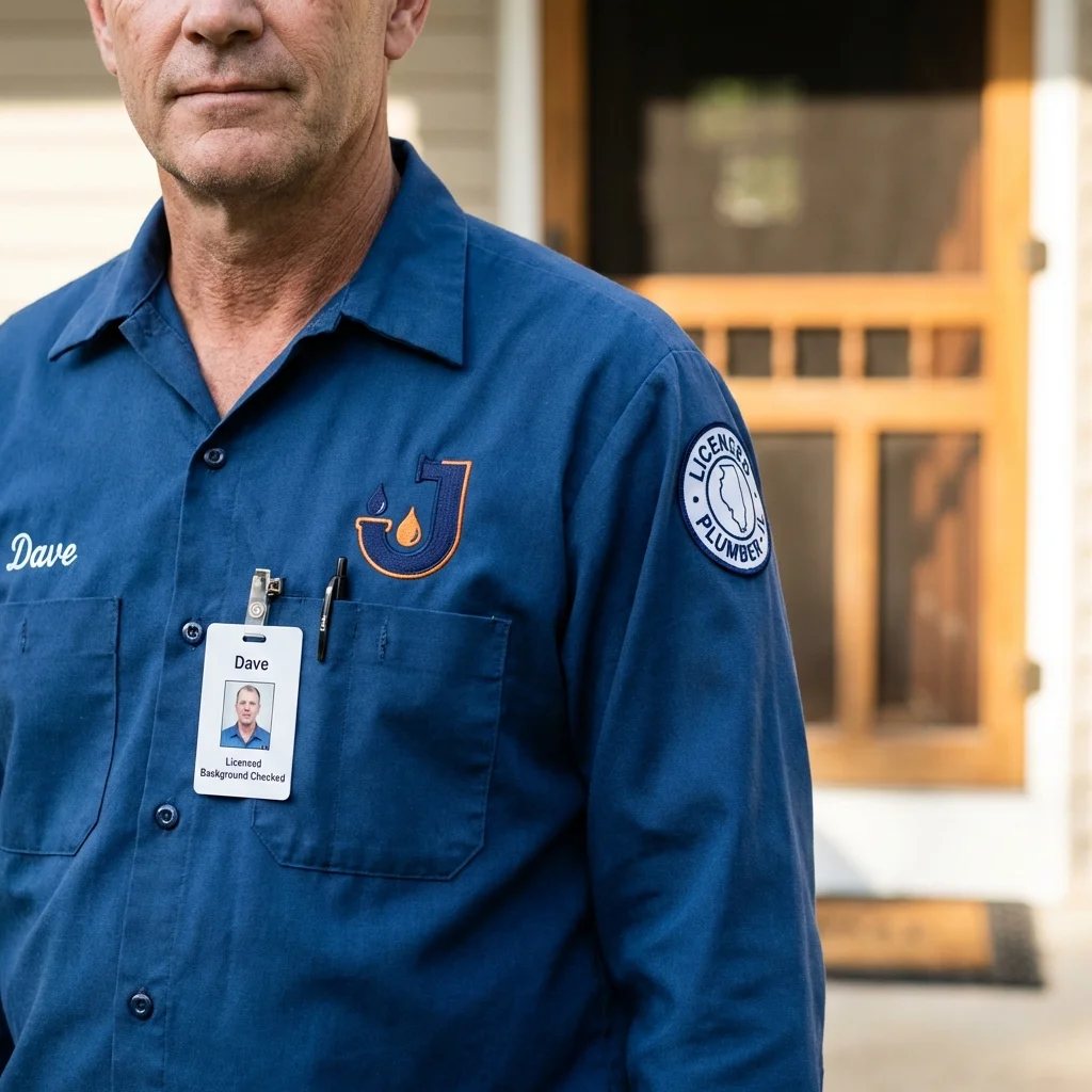 Licensed plumber showing ID badge in Cape Girardeau, MO
