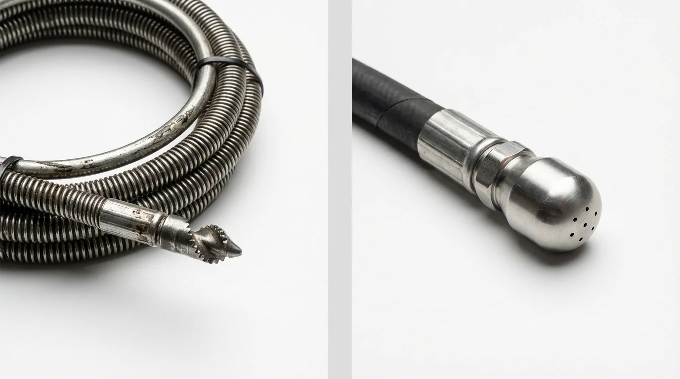 Drain snake cable and hydro jetting nozzle used for drain cleaning in Cape Girardeau, MO