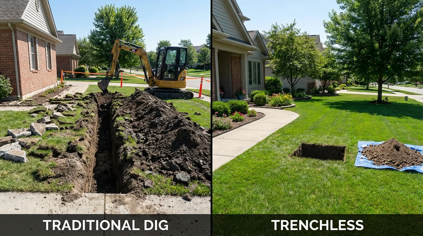 Trenchless sewer repair with minimal yard damage versus traditional excavation in Cape Girardeau, MO